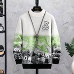 Men’s Patchwork Hip Hop Crew Neck Sweater – Loose Fit Thick Cotton Pullover, Winter Casual Top