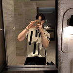 American High Street Round Neck Knitted Short Sleeve T-shirt for Men – Loose Fit Casual Harajuku Style Top