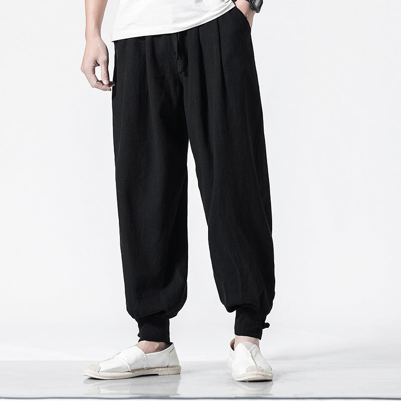 Men’s Chinese Style Cotton and Linen Harem Pants – Loose Casual Bloomers, High-Waist Comfortable Trousers