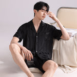 Men’s Ice Silk Pajamas Set – Lightweight Summer Sleepwear with Short Pants | Breathable Satin Homewear for Spring & Summer
