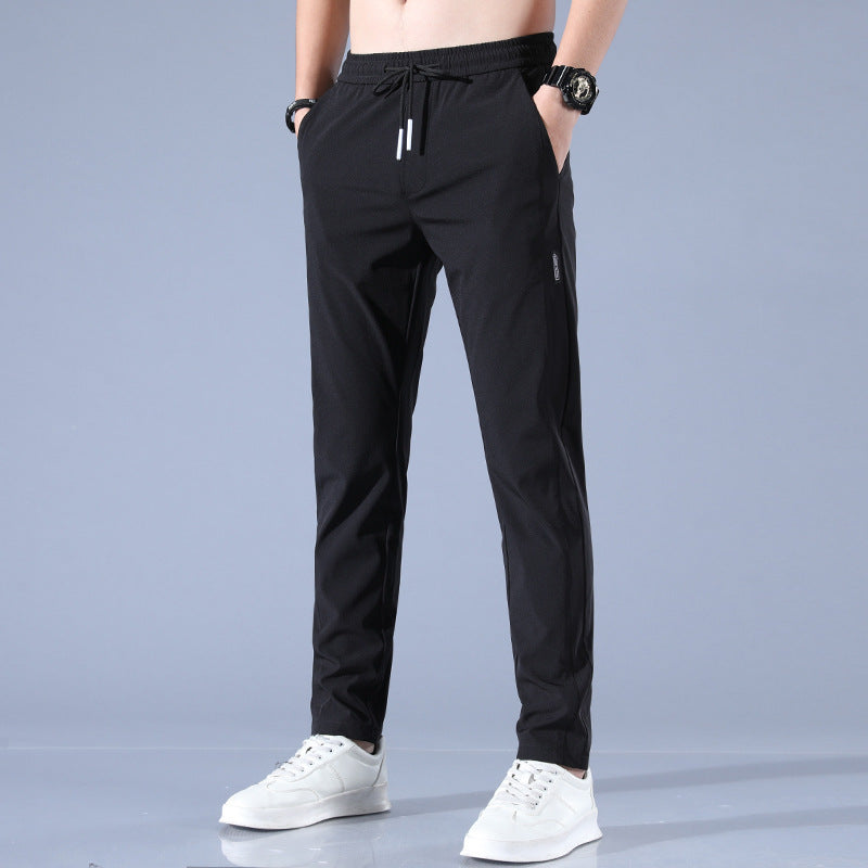 Men’s Summer Ice Silk Pants – Thin, Stretch, Breathable Straight-Leg Business Casual & Tracksuit Pants