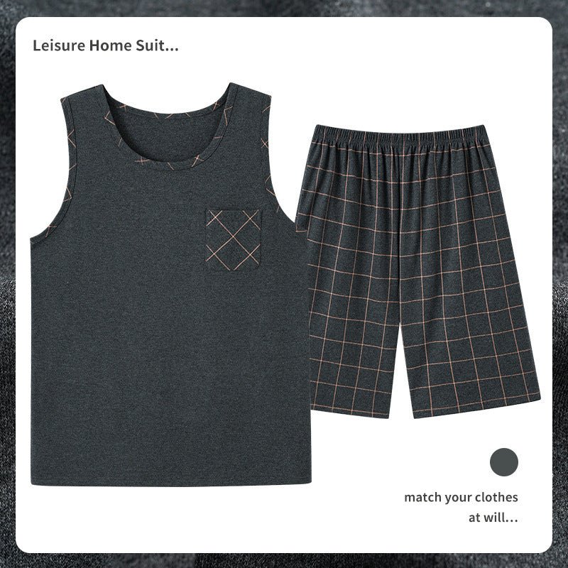 Men’s Cotton Sleeveless Pajamas – Sweat-Absorbent, Breathable Pullover | Casual Summer Homewear