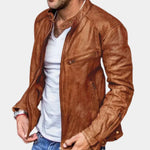 Punk Men’s Motorcycle Leather Jacket – Loose-Fit PU Leather Stand Collar Jacket for Spring and Autumn