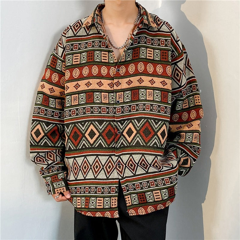 Loose Japanese-Style Retro Ethnic Long Sleeve Shirt – Autumn & Winter Cardigan for Youth Couples