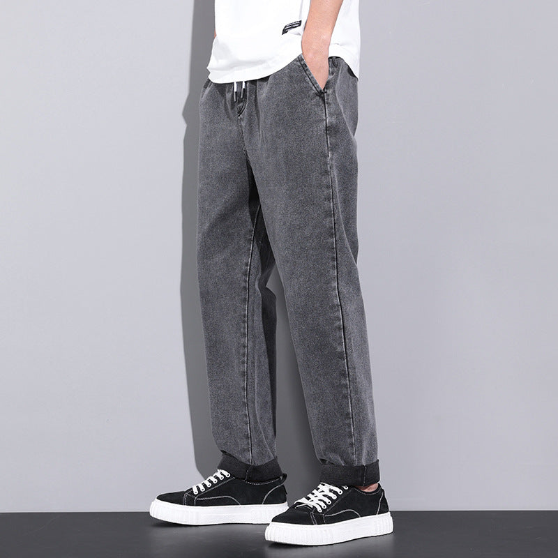 Men’s Summer Loose Wide Leg Jeans – Fashion Drawstring Elastic Straight Denim Trousers