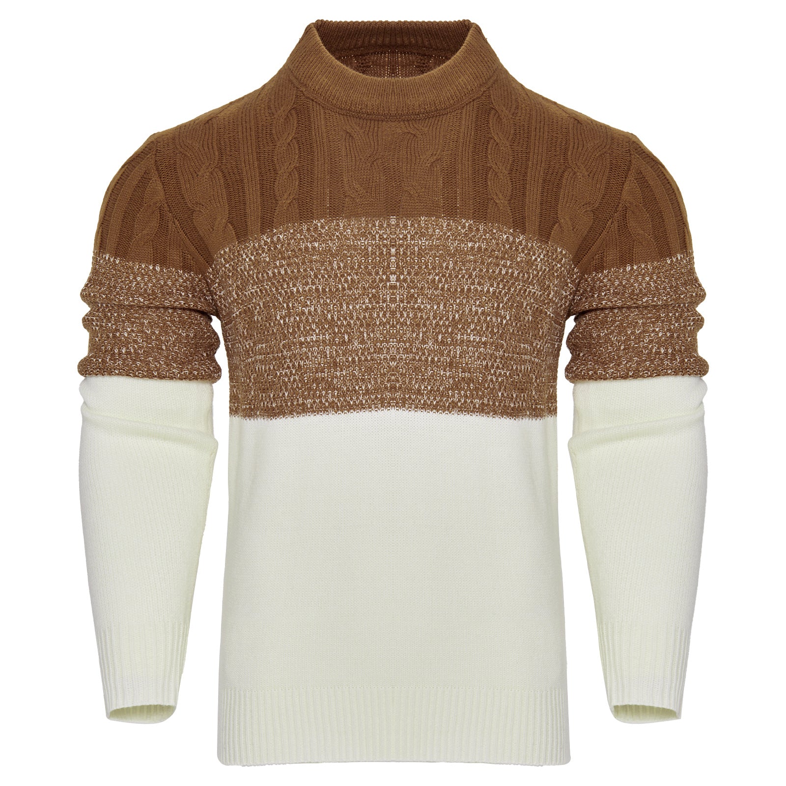 Men's Color Block Cable Knit Sweater – Long Sleeve Pullover for Casual, Outdoor, and Daily Wear