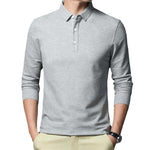 Casual Classic Solid Color Long Sleeve Polo Shirt for Men – Comfortable Cotton Blend Top