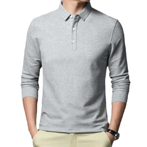 Casual Classic Solid Color Long Sleeve Polo Shirt for Men – Comfortable Cotton Blend Top