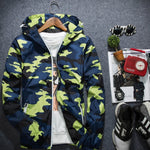 Covrlge Men’s Camouflage Jacket – Hooded Casual Luminous Zipper Coat for Spring Fashion