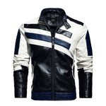 Men’s Leather Motorcycle Jacket – Stand Collar Slim Fit Bomber Coat with Zipper and Pockets
