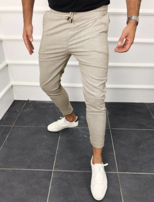 Men’s Lace-Up Casual Jogging Pants – Solid Color, Mid-Waist, Slim Fit Sportswear