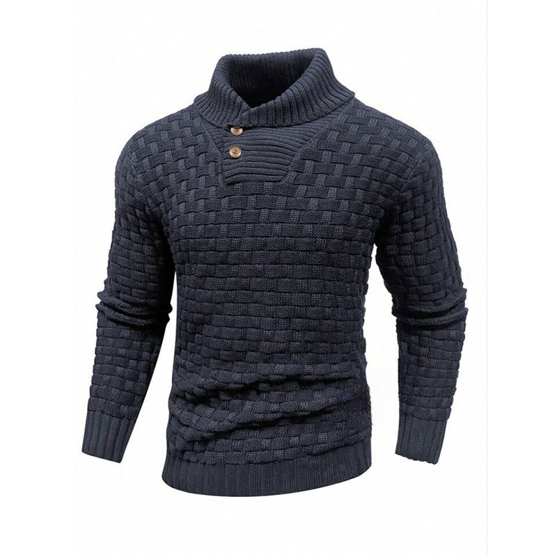 Men’s Slim Turtleneck Sweater – Button Design Pullover, Thick Solid Color Casual Fashion Top