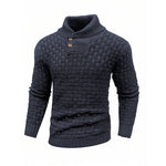 Men’s Slim Turtleneck Sweater – Button Design Pullover, Thick Solid Color Casual Fashion Top
