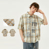 Men’s Printed Washed Plaid Shirt – Retro Short Sleeve Tassel Cardigan Top for Casual Summer Style