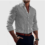 Ins Stripe Printed Long Sleeve Shirt for Men – Casual Loose Lapel Button Top Fashion Daily Wear