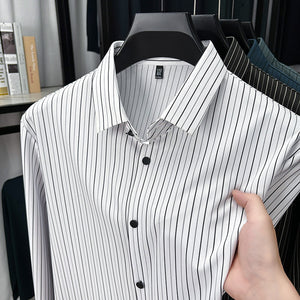 Men’s Spring & Autumn Vertical Striped Shirt – Casual Long Sleeve Cardigan Style for Daily Wear