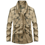 Men’s Plus Size Loose Cargo Cotton Shirt – Long Sleeve Casual Top in Khaki, Blue & Green
