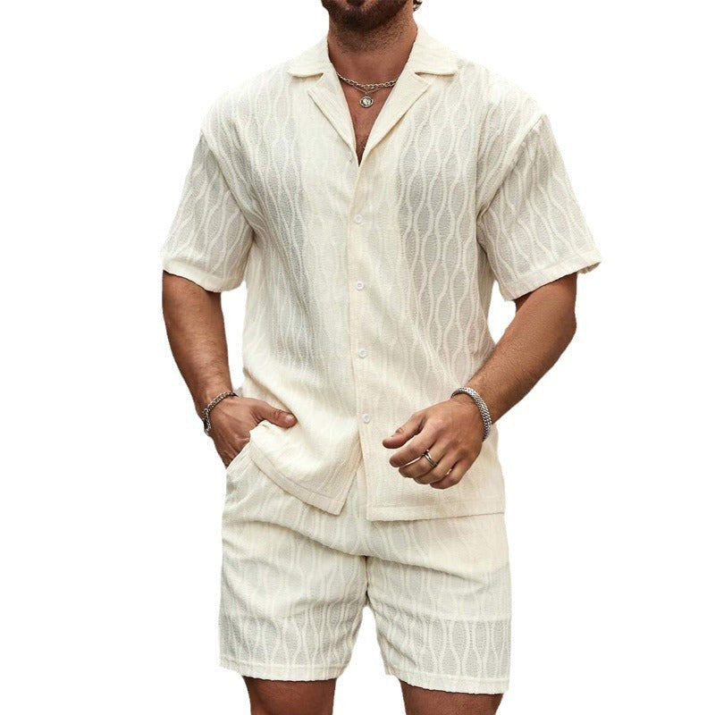 Men’s Summer Tracksuit Set – Casual Two-Piece Lapel Shirt & Shorts Outfit for Beach or Holiday Wear