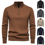 Men’s Stand Collar Half-Zip Sweater – Slim Fit Cotton Blend Pullover, Stylish Autumn Casual Top
