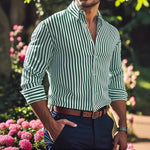 Ins Stripe Printed Long Sleeve Shirt for Men – Casual Loose Lapel Button Top Fashion Daily Wear