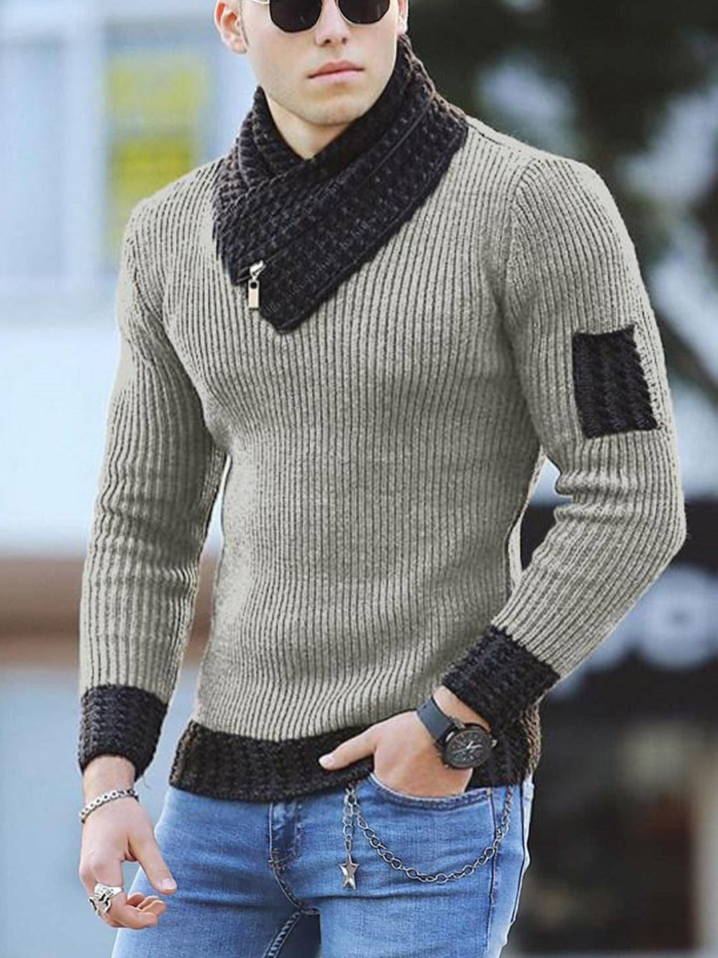Men’s Slim Knit Pullover Sweater – Long Sleeve High Collar Casual British Style Sweater