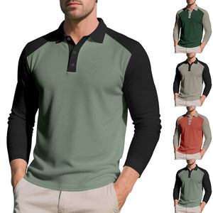 Golf Lapel Long Sleeve T-Shirt for Men – Comfortable Color Block Bottoming Shirt