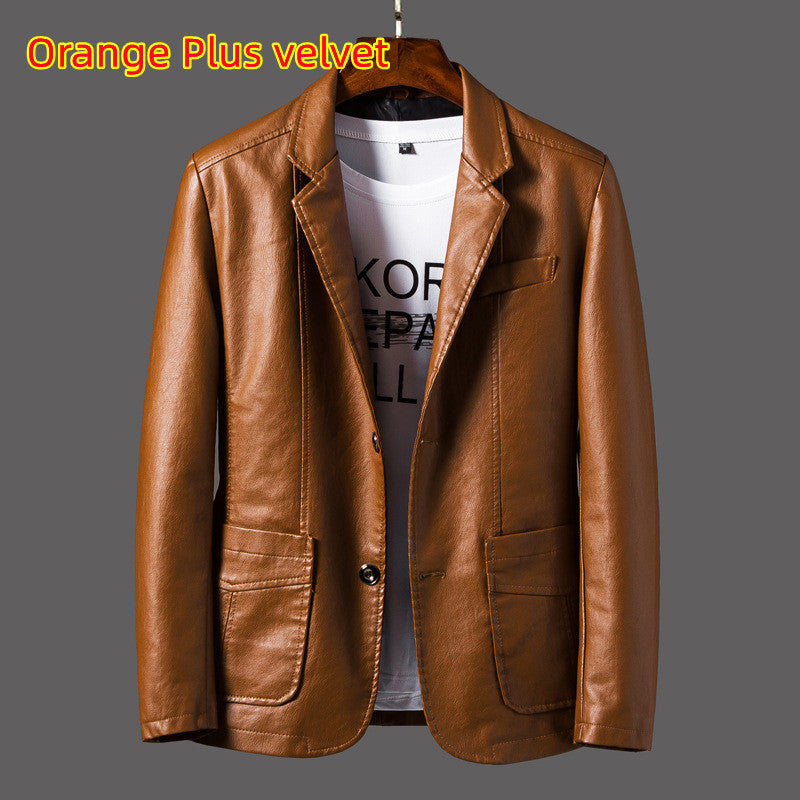 Leather Men's Autumn and Winter Jacket – Thin Lapel PU Coat with Pockets & Classic Style