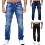 Men’s Straight Jeans with Pockets – Business Casual Daily Streetwear Cotton Trousers