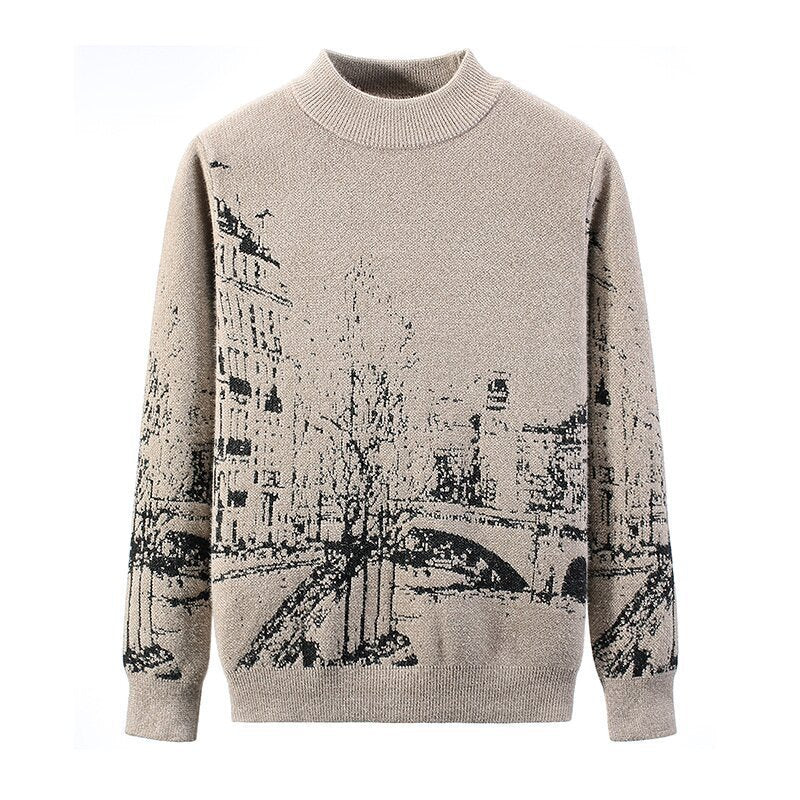 Men’s Autumn & Winter Round Neck Pullover – Thick Long Sleeve Slim Fit Korean Style Sweater
