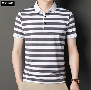 Summer Men’s Cotton Ice Silk Polo T-shirt – Striped Short Sleeve Youth Undershirt for Daily Wear
