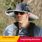 Outdoor Wide Brim Sun Hat With Solar Fan – USB Charging, Adjustable, Breathable, Waterproof, Windproof, Summer Fishing Hat