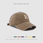 Washed Letter R Baseball Cap – Casual Cotton Patch Sun Hat for Men & Women | Breathable Adjustable Dome Cap