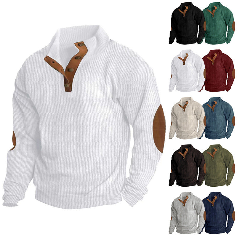 Corduroy Stand Collar Sweater for Men – Long Sleeve Loose Fit Cotton Pullover Casual Winter Top