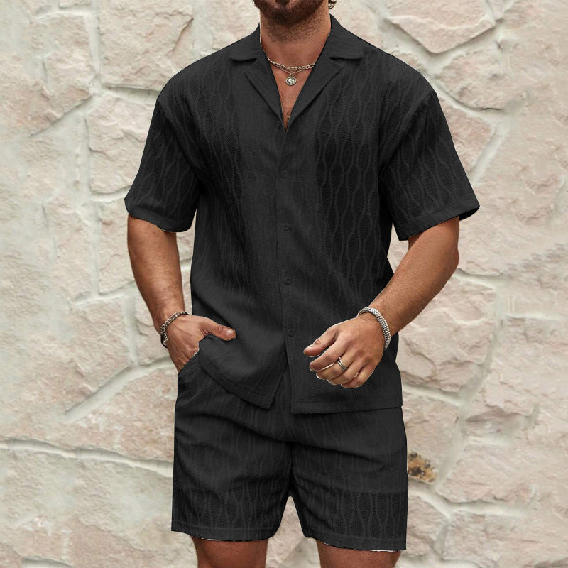 Men’s Summer Tracksuit Set – Casual Two-Piece Lapel Shirt & Shorts Outfit for Beach or Holiday Wear