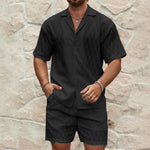 Men’s Summer Tracksuit Set – Casual Two-Piece Lapel Shirt & Shorts Outfit for Beach or Holiday Wear