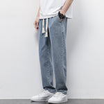 Men’s Summer Loose Wide Leg Jeans – Fashion Drawstring Elastic Straight Denim Trousers