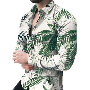 Men’s Casual Long Sleeve Floral Shirt – Lightweight Printed Cardigan Style Lapel Top for Daily Wear