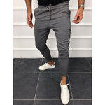 Men’s Lace-Up Casual Jogging Pants – Solid Color, Mid-Waist, Slim Fit Sportswear