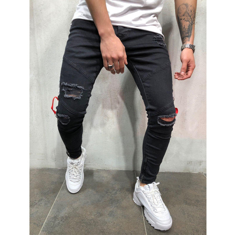 Men’s Casual Fashion Jeans – Retro Pencil Pants, Low Waist Cotton-Polyester Blend
