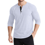 Men’s Retro Three-Button Color Block Sweater – Casual Cotton Blend Long Sleeve T-Shirt