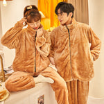 Plush Couple Thermal Zipper Suit – Thick Flannel Homewear Set for Men and Women