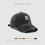 Washed Letter R Baseball Cap – Casual Cotton Patch Sun Hat for Men & Women | Breathable Adjustable Dome Cap