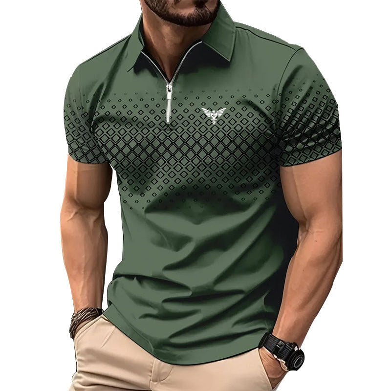 Men’s Summer Fashion Sports Short Sleeve – Stylish Striped Shirt with Zipper Design, Loose Fit Casual Top