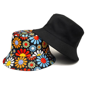 Colorful Flowers Bucket Hat – Retro Sun Hat | Polyester, Breathable, Sun Protection, Casual Outdoor Hat for Men & Women