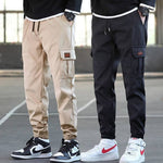 Men's Loose Multi-pocket Work Pants – Solid Color Wear-resistant Ankle Banded Trousers