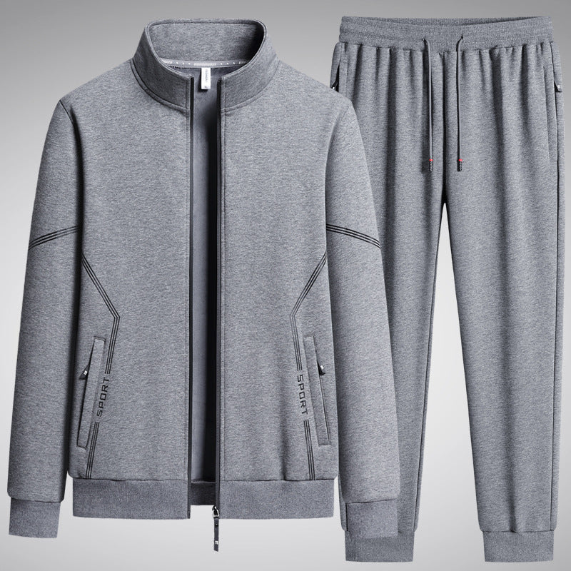 Men’s Fleece-Lined Two-Piece Sports Set – Thick Stand Collar Tracksuit for Autumn & Winter | Warm Cotton Leisure Outfit