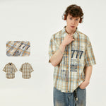 Men’s Printed Washed Plaid Shirt – Retro Short Sleeve Tassel Cardigan Top for Casual Summer Style