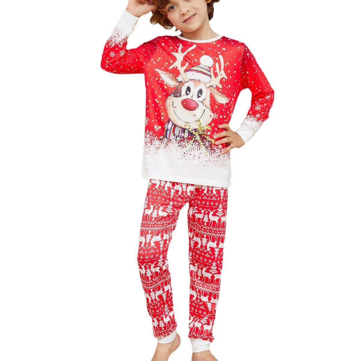 Cartoon Deer Snowflake Family Dress – Cute Random Print Pajamas | European & American Style Parent-Child Outfit