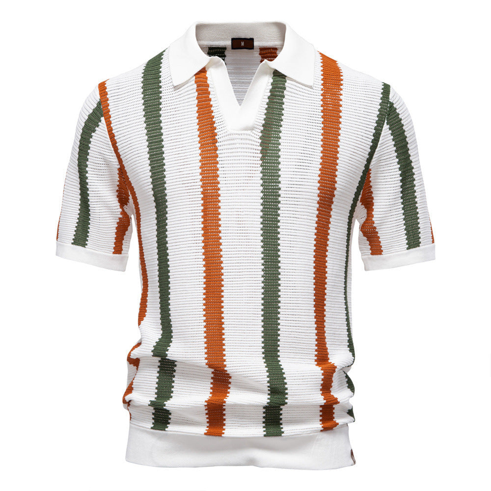 Summer Breathable Hollow Knit Polo Shirt for Men – Lightweight Short Sleeve Casual Top