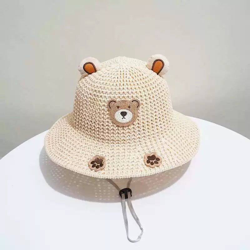 Bear Sun-Proof Straw Hat – Cute Baby Travel Sun Hat for Boys & Girls | Breathable, Windproof, Summer Sun Protection